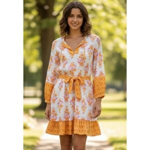 J.Crew Factory Floral Paisley Belted Dress White Size XS